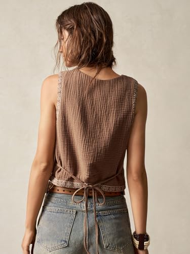 Verdusa Women's Western Outfit Cowgirl Embroidered Vest Tops Button Floral Boho Tank Top2