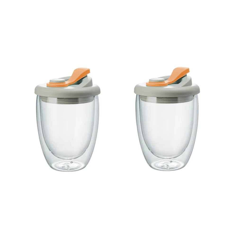 CTRLZS Double Wall Glass Water Cup with Leak-Proof Lid - Insulated Transparent Coffee Mug for Milk, Tea, Juice Drinkware Orange