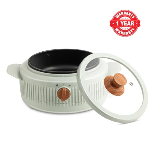 Image of Jaypee Plus Electric CookSmart Casserole with Teflon NonStick Coating Bowl for Reheating & Cooking, Serving Casserole Wooden Finish Lid & Regulator Knob Toughened Glass Lid, 1500 ml, Blue