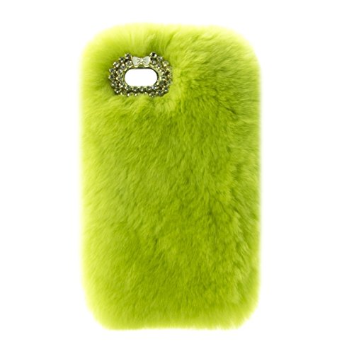 Case for Moto X Force,Handmade Rex Rabbit Fur Hair Stylish Cute Fluffy Bling Crystal Rhinestone Soft Furry TPU Case for Motorola Droid Turbo 2 XT1580/ Moto X Force(Fruit Green)