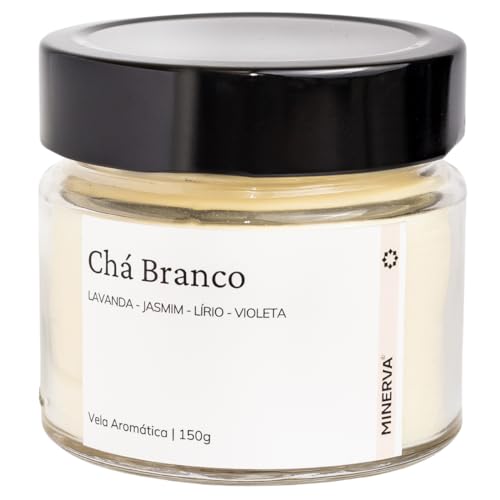 MINERVA - Vela Aromática Aromatizada Perfumada Artesanal (150g, Chá Branco)