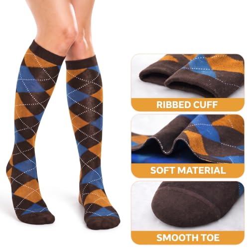 Image of Couver Women's Argyle Knee High Socks - Soft Acrylic Over the Calf Tube Style Socks for Casual Athletic - One Size