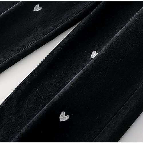 BILIKEYU Girls Jeans Cute Hearts Graphic Elastic High Waist Straight Baggy Wide Leg Casual Denim Pants with3