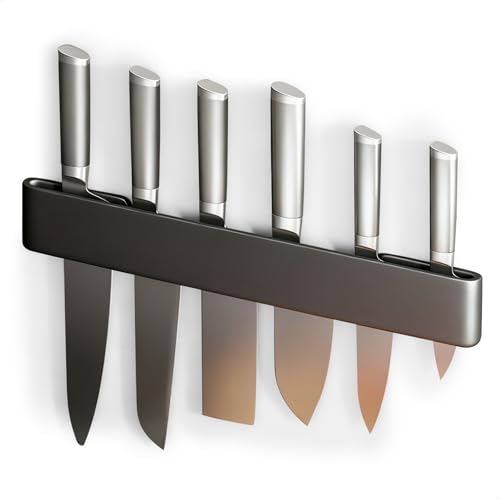 Soporte Cuchillos, Porta Cuchillos Cocina Cuchillos, Organizador Cocina Pared sin Taladro con Ventilación 30cm Gris Acero Carbono para Utensilios Cocina Profesional Hogar