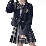 [cnstone] 女子高生 制服 学生服 セーラー服 JK制服 女子高生 高校制服 5点セット リボン ブレザー スカート チェック セット スクール ファッション レディース お揃い 卒業式スーツ ハロウィン コスプレ (M, ブラック)