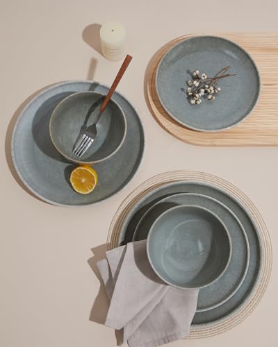 Image of Pokini 24 Piece Dinnerware Sets for 8, Modern Stoneware Plates and Bowls Sets, Perfect for Family Gatherings & Holiday Celebrations, Easy Cleaning Dishes, Stack Compactly Plate Set, Gradient Green