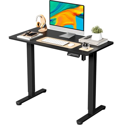 Image of JOY worker Small Electric Standing Desk, 40 inch x 20 inch Whole Piece Height Adjustable Desk with Memory Controller, Black Sit to Stand Workstation for Home Office