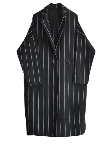 Ystylee Women's Striped Linen Single Breasted Long Trench Coat Lightweight Spring Fall Fashion Dust Coat2
