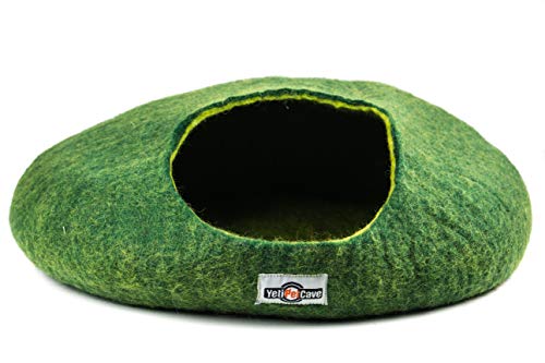 Yeti Pet Cave Pet Bed for Cats and Small Dogs, 100% New Zealand Wool, Green