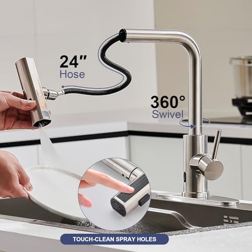 AVSIILE Brushed Nickel Touchless Kitchen Faucets with Pull Down Sprayer & Soap Dispenser, Single Hole & Handle, Pull Out Tap, Waterfall Stainless Steel Sink Faucet for Farmhouse Camper Laundry Rv Bar by AVSIILE - Used condition - Image 4