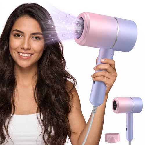 YOZTRS Foldable Ionic Hair Dryer with Diffuser, 800W Fast Drying Blow Dryer, 38000 RPM, Lightweight, Pink Blue, for Home & Travel (Pink Blue) — view 6