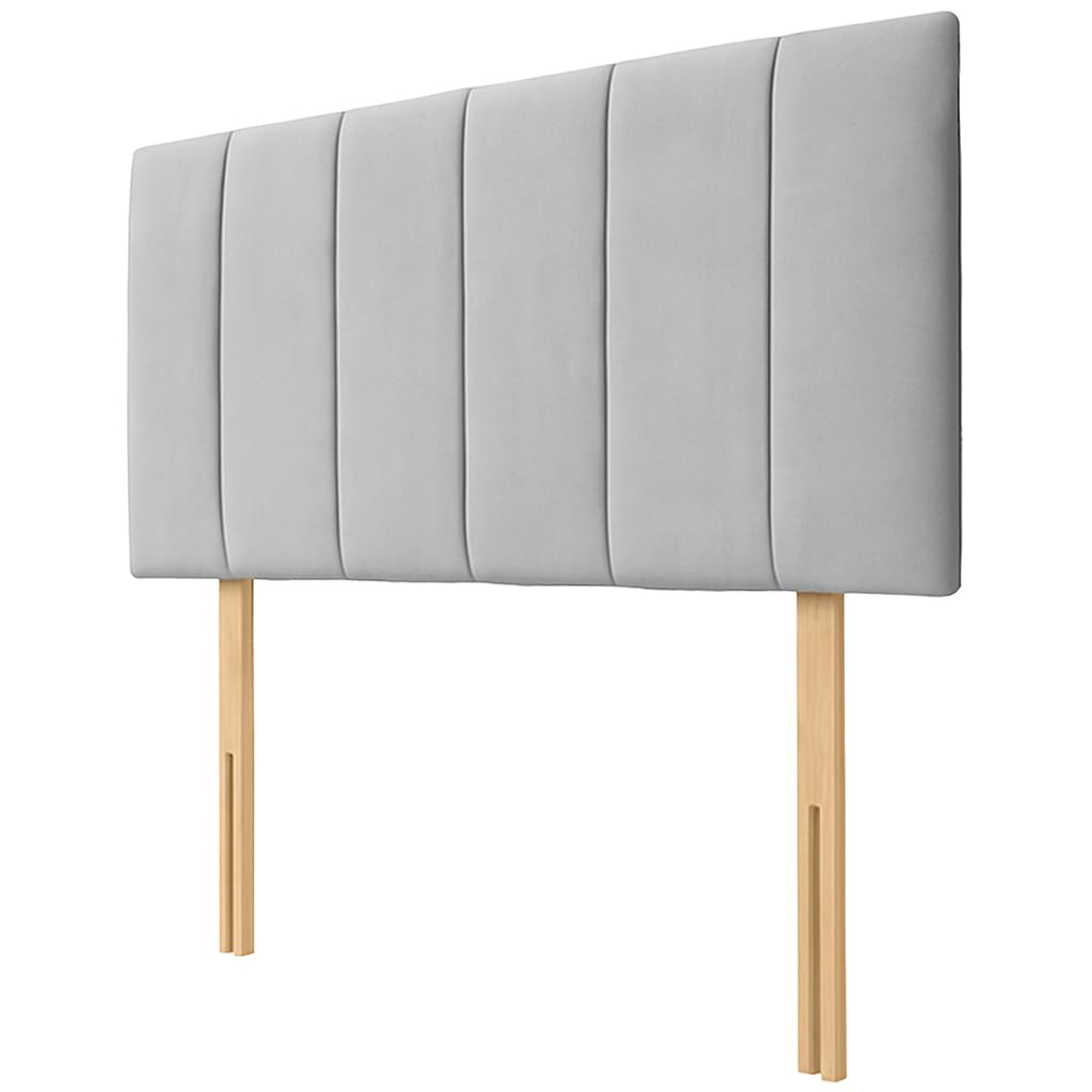 NK Velvet Upholstered Headboard for Divan Beds – 20-Inch Lined, Extra Padded Plush Headboard with Struts – Luxury Bedroom Furniture (Silver, 5ft King)