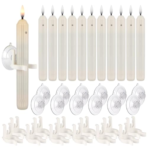 Image of fclayvts 12 Pack Flameless LED Window Candles with Suction Cups, Dusk to Dawn Sensor, Flickering Taper Candles, Removable & Reusable, Warm White Light for Christmas Home Decor