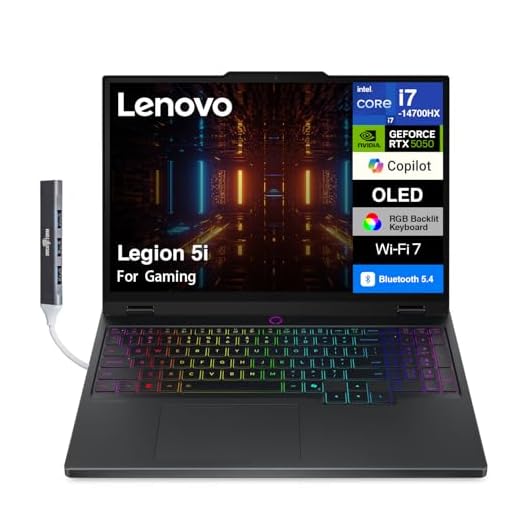 Lenovo Legion 5i AI-Powered Gaming Laptop 15.1" 165Hz OLED 2.5K 500 nits (Intel i7-14700HX, GeForce RTX 5050 8GB, 16GB DDR5, 1TB M.2 PCIe SSD, 24-Zone RGB KB, Win 11 Pro) w/DKZ USB Port Expander