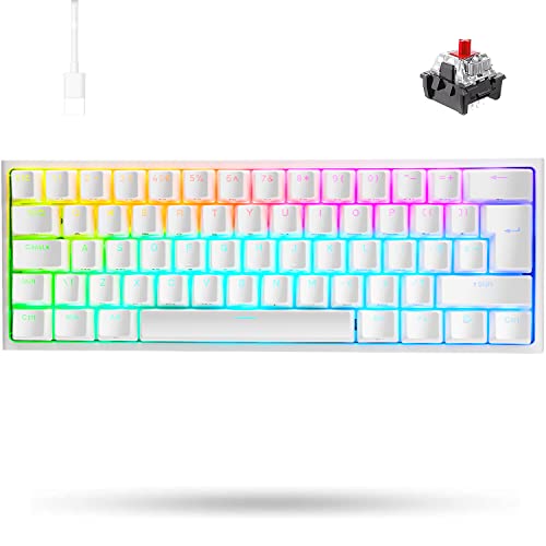 MAGIC-REFINER KUIYN MK25 UK Layout 60% Mechanical Gaming Keyboard, 14 Chroma RGB Keyboard Backlight, Portable, Red Linear Switch, Type C Wired, TKL, K61, RK61, K68, T8, for PC/Mac/PS4/XBox (White)