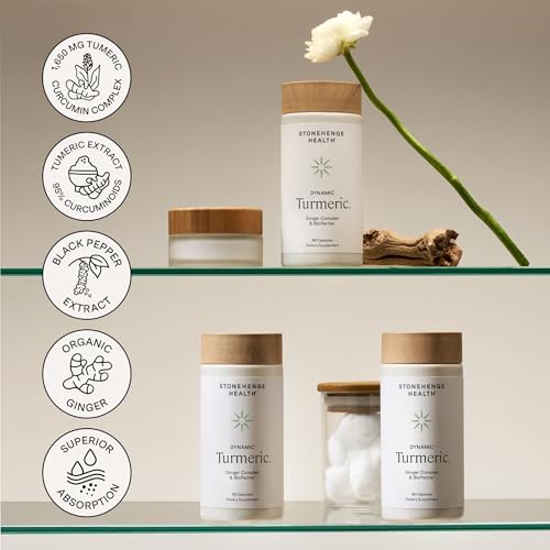 Image of Stonehenge Health Dynamic Turmeric Curcumin with Ginger - High Potency - 1,650 mg Turmeric with 95% Curcuminoids & BioPerine, 90 Vegetarian Capsules