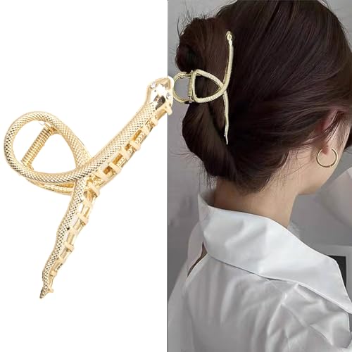 Large Snake Metal Hair Claw Clips - Thick Hair Gold Shark Barrette, Strong Hold Non-Slip Hair Clamps, Hair Clips for Women and Girls