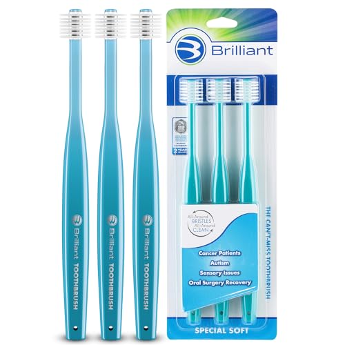 Brilliant Specialty Adult Round Toothbrush for Sensitive Mouths to Support Chemo and Other Sensory Oral Care Needs with Ultra Soft Bristles Teal 3 Pack