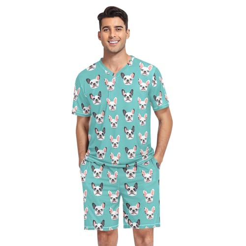 Bulldog Head Men’s Pajama Sets Short Sleeve Shirt and Pants with Soft Touch Fabric