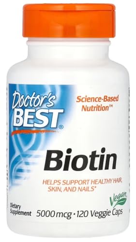 Doctor's Best - Biotin 5000 mcg | Fórmula potente para la salud del cabello, piel y uñas - 120 cápsulas vegetales