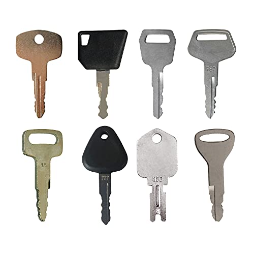 Weelparz Nouveau 8 Touches Chariot Élévateur Clés Ensemble avec Clé Anneau Compatible avec Chat Compatible avec Komatsu Compatible avec Doosan Compatible avec Hyster Compatible avec JCB Cover