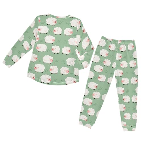 Little Sheep Grassland Soft Pajama Set for All Seasons,Breathable Pjs Long Sleeve Sleepwear,Comfy Loungewear 2 Piece Underwear Set 4T2