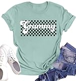 Grandma Shirts for Women Checkered Gigi Graphic Tops Cute Grammy T-Shirt Mother's Day Short Sleeve Tee Shirts(LightGreen,X-Large)