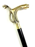 PIRU Victorian Designer Brass Cobra Handle Wooden Walking Stick Vintage Cane Handmade