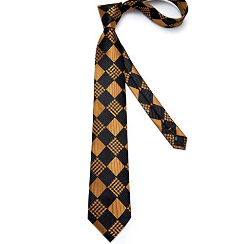 Image of DiBanGu Plaid Ties for Men Silk Checkered Necktie and Pocket Square Cufflinks Tie Clip Set with Gift Box for Wedding Business