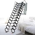 Cutycaty Wall Mounted Folding Stairs, 12 Steps Pull Down Attic Stairs 9.2FT Retractable Attic Ladder, 2.9m-3.1m Height Alloy Attic Access Ladder with Armrests for Attic Home, 882lb Capacity