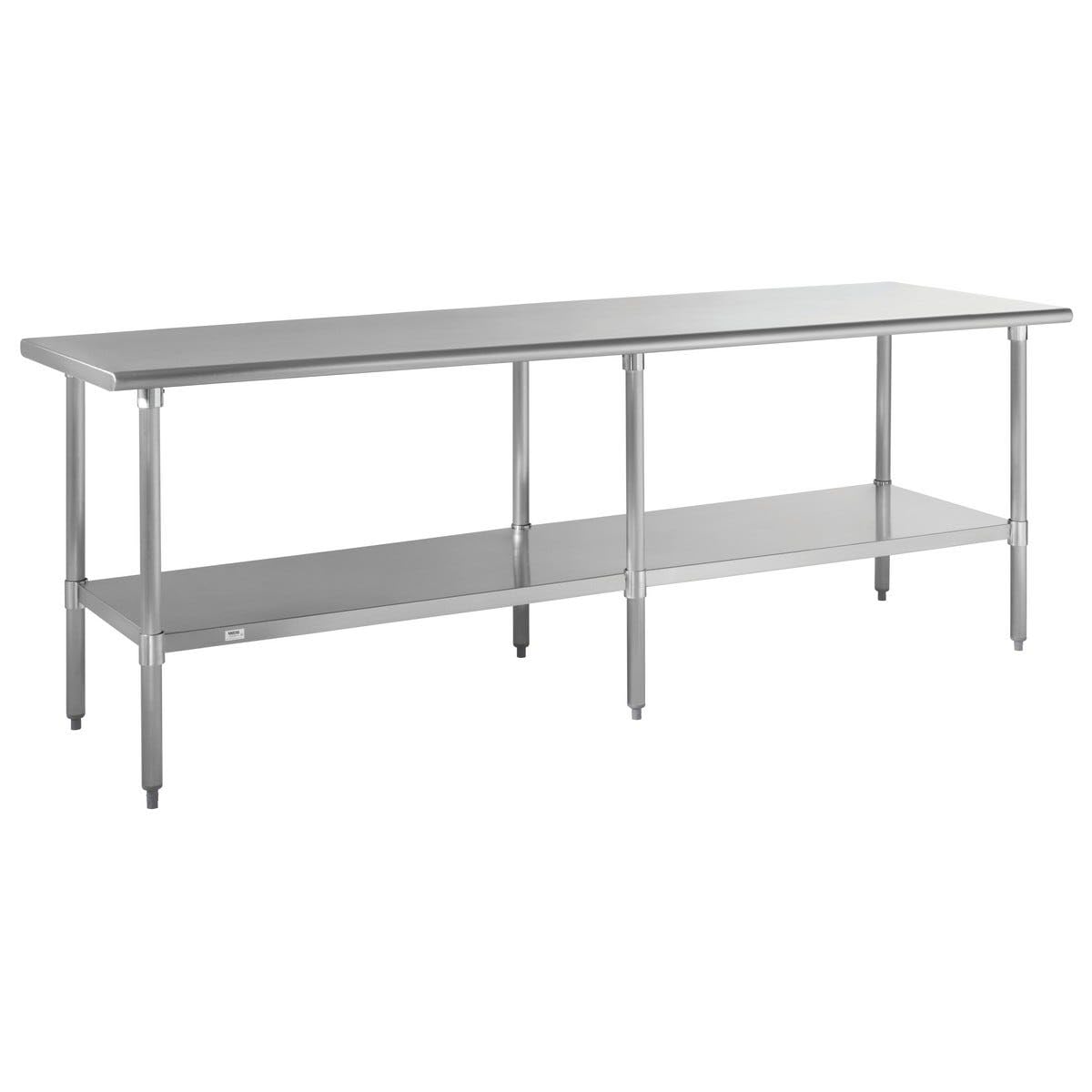Kratos Stainless Steel Kitchen Prep Table 96"x30" with Backsplash and Undershelf, NSF Worktable for Restaurants - 16ga/304SS