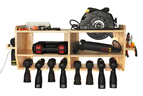 Aomomery Large Power Tool Organizer,Tool Storage Holder with 9 Drill Slots,Wall Mount Garage Tool Organizer ,Wrench and Circular Saw Storage,Drill Charging Station for Garage and Workshop