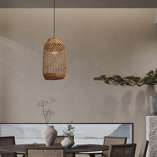 WalmHomie 1 Light Rattan Chandelier for Island, Coastal Rustic Handwoven