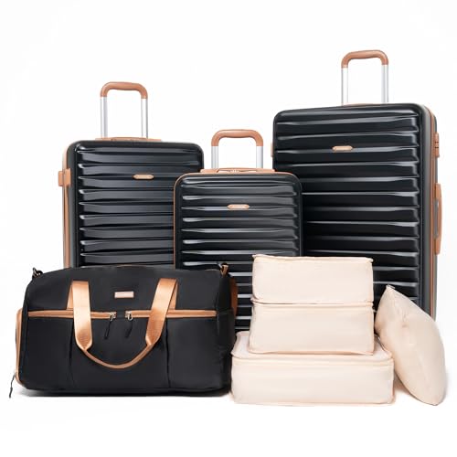 Luggage Sets 3 Piece,5 peice Suitcases with Double Spinner Wheels and TSA Lock,Hardcase Luggage with Travel Duffle Bag,Carry On Luggage Set (BLACK)