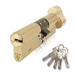 IRONWORX® Spectre Brass 40mm (Turn) / 40mm (Key) (80mm) Maximum-Security Police Approved TS007 BSI 3 Star Euro Cylinder Door Lock with Escape Thumb Turn Function, Includes 5X Keys
