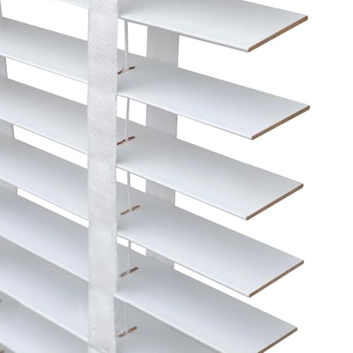 Venetian Blinds for Indoor Window Wood Cordless Horizontal Blinds for Bathroom Bedroom Door Window 2" Slats Wooden Privacy Shades Custom Size(White)