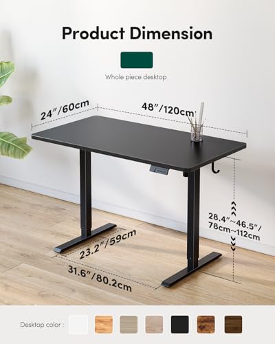 Image of FEZIBO One-Piece Standing Desk, 48 inchx24 inch Seamless Tabletop Electric Height Adjustable for Home Office, Study Rooms & Multi-Device Workstations, Black