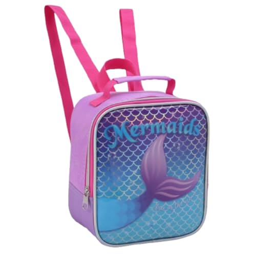 Lancheira Escolar Infantil Mochila Térmica Holográfica com Estampa de Sereia para Meninas
