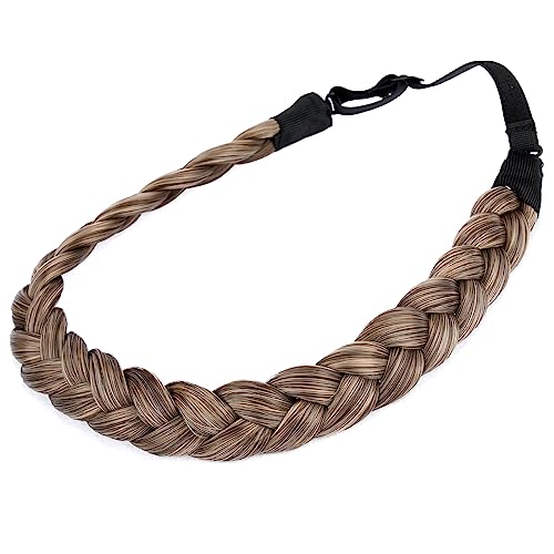 DIGUAN Synthetic Hair Braided Headband Classic Chunky Wide Plaited Braids Elastic Stretch Hairpiece Women Girl Beauty accessory, 55g aHairBeauty (Gray Brown)