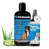 Pet Honesty Chlorhexidine Shampoo + Restore + Soothe Hot Spot Spray Essential Skin Care Bundle - Seasonal Itch Relief for Allergies, Soothes Itching with Aloe and Microsilver