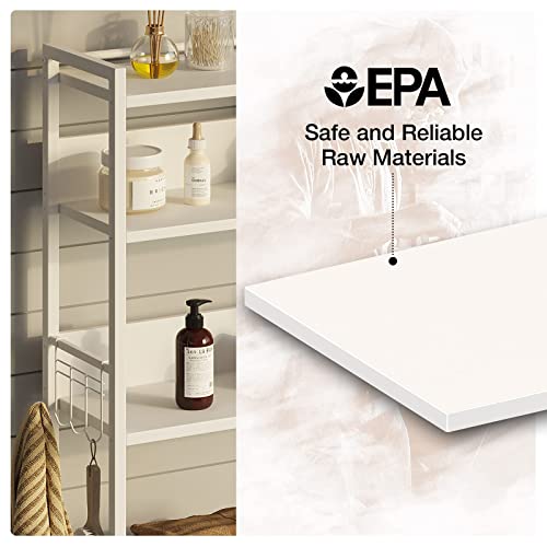 Rolanstar-Over-The-Toilet-Storage-4-Tier-Wooden-Bathroom-Space-Saver-with-Hooks-Freestanding-Bathroom-Organizer-Multifunctional-Over-The-Toilet-Storage-Rack-Bathroom-Toilet-Rack-White