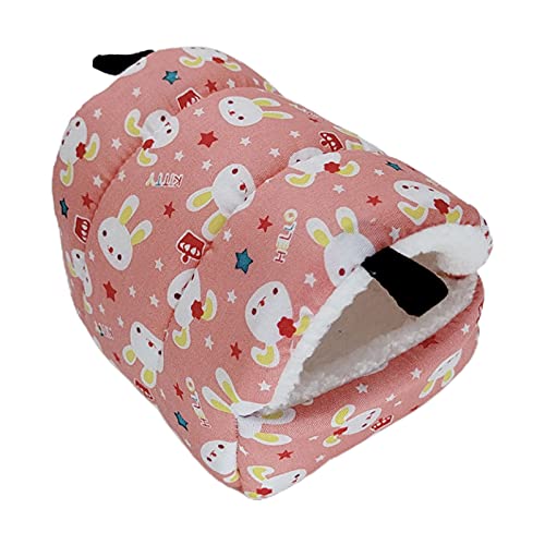 floatofly Eichhörnchennest, Cartoon-Muster, hält Wärme, weiche Textur, für Kleintiere, Hamster, Eichhörnchen, Nest Meerschweinchen, Haustier-Produkt, warmes Zubehör, Rattenbetten - Pink L Cover