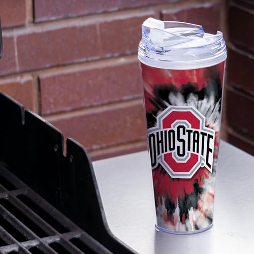 Image of Rico Industries NCAA Glitter 24oz Acrylic Glitter Tumbler with Hinged Lid, Officially Licensed Double Wall Tumbler with Straw