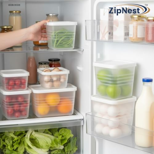Image of Plastic Storage Containers Set for Kitchen | Leak-Proof Durable and Space-Saving | Pantry Organizers for Kitchen | Fridge Storage Boxes | Fridge Storage Containers (800 ML, Pack of 6) White