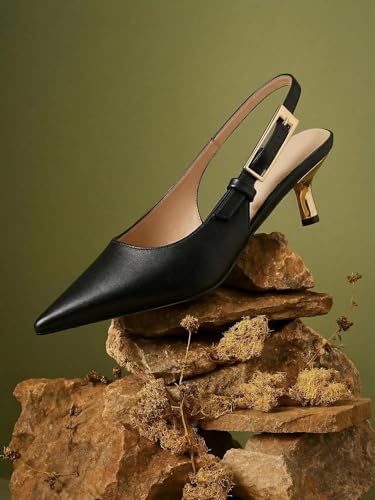 Image of Coutgo Womens Slingback Kitten Heels Closed Pointed Toe Pumps Buckle Strap Wedding Party Dress Shoes