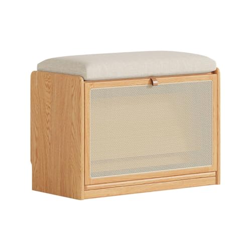 ADERFETBI Banco Zapatero Taburete For Cambiar Zapatos De Madera Maciza, Creativo Y Sencillo, For El Hogar, Pequeño Apartamento, Taburete De Almacenamiento De Ratán De Roble Banco Zapatero con Asiento