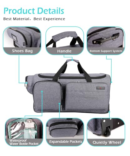 Dance Bag With Garment Rack For Travel,28inchDance Competition Garment Bags with Clothes rack,Suitcase, Collapsible Rolling duffle For Travel, Wheeled Drop-Bottom Upright Luggage Closet Suitcase,Grey4