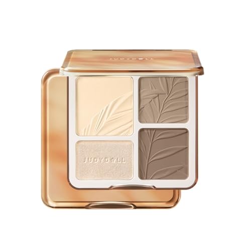 JUDYDOLL Highlight & Contour Palette, All-in-One Matte Highlighter Contour Compact,Blendable Face Makeup for Beginners, for Warm Skin Tone (New Version 02 Tree Shadow Palette)