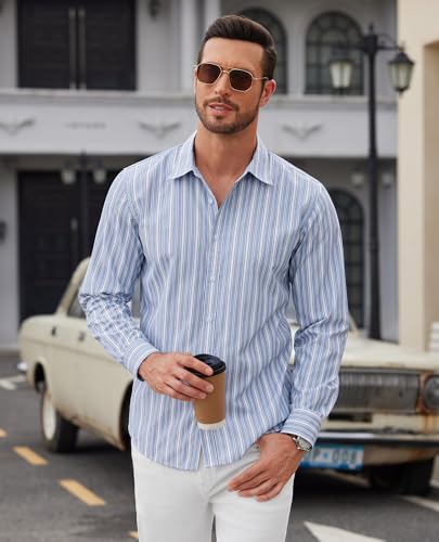 Mens Button Down Shirts Casual Long Sleeve Wrinkle Free Dress Shirts for Men Striped Untucked Shirts Regular Fit2