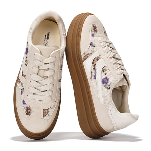 Image of Project Cloud Platform Sneakers for Women Footwear - Memory Foam Insole Womens Shoes, Lightweight and Non-Slip Sole Lace Up Fashion Sneakers for Women 2026 (Volley)